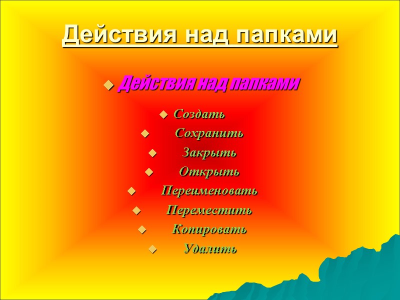 Действия над папками Действия над папками Создать       Сохранить
